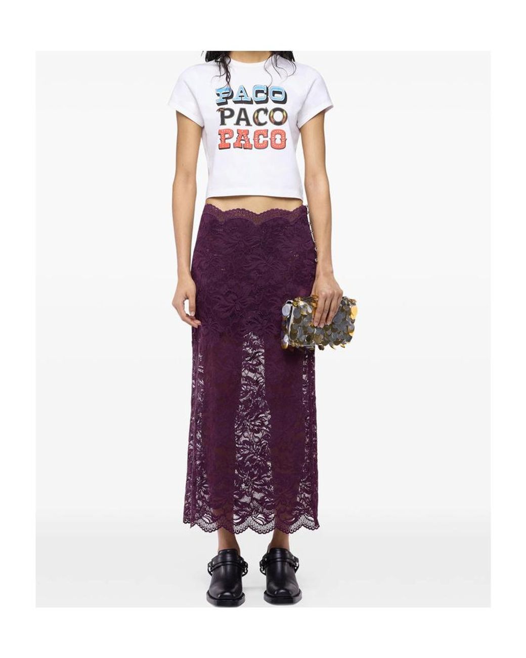 Rabanne Purple Rabanne Scalloped Lace Midi Skirt