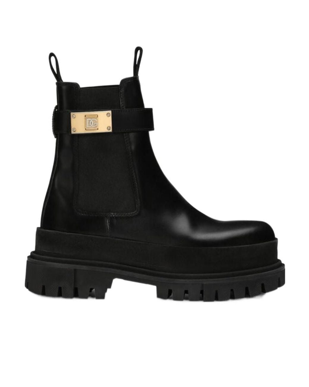 Dolce & Gabbana Black Logo Plaque Round-Toe Boots