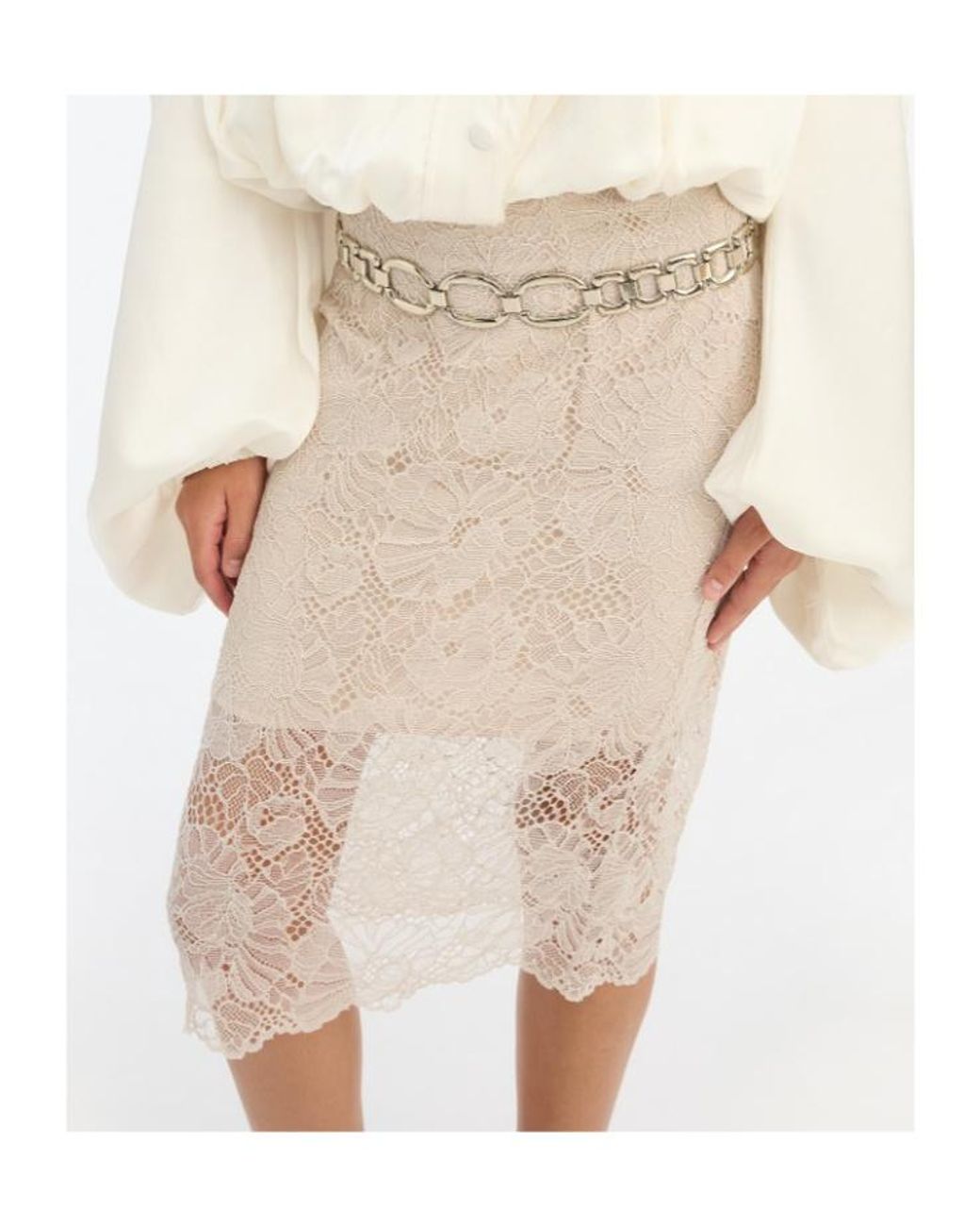 ROTATE BIRGER CHRISTENSEN Natural Lace Midi Skirt