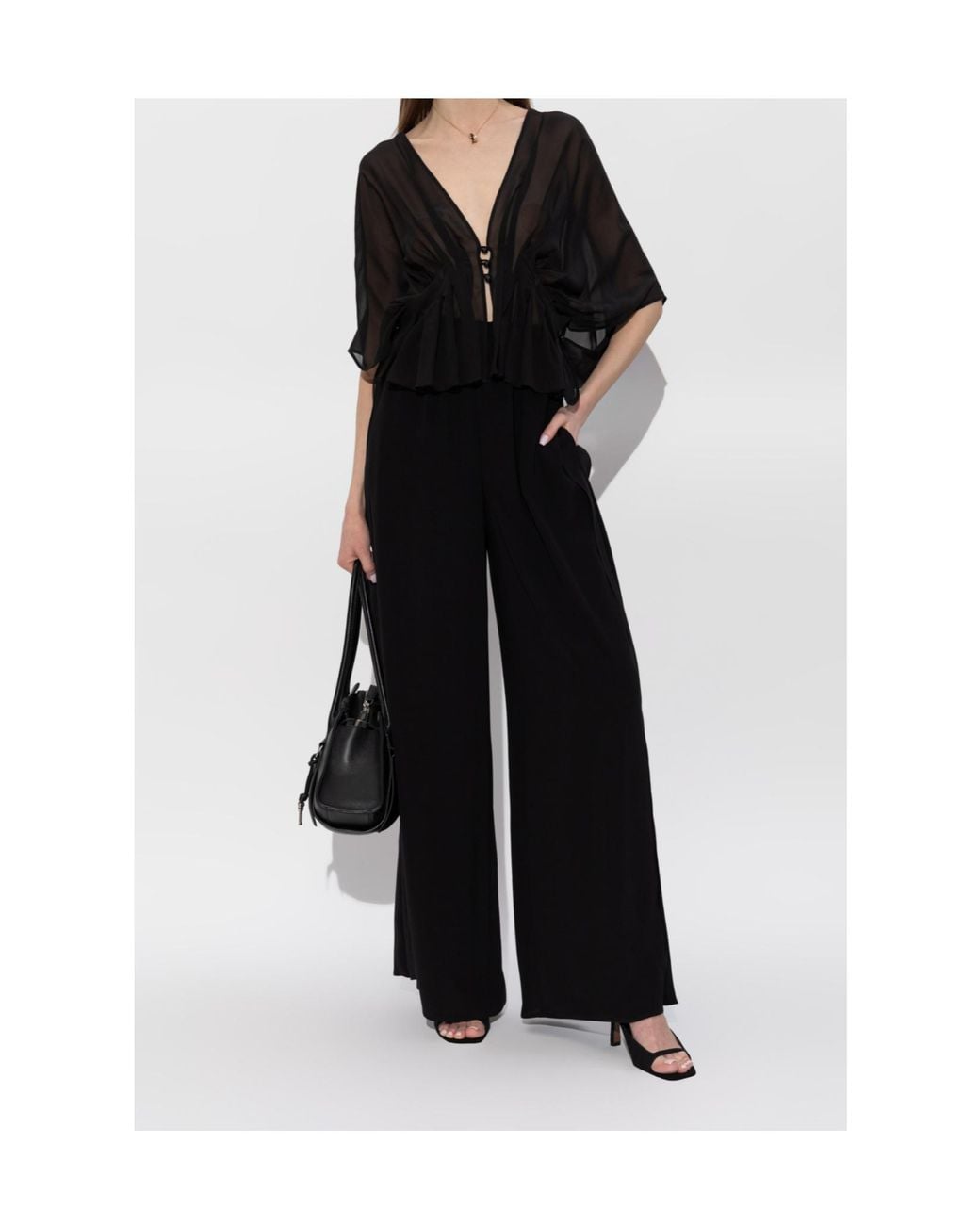 Max Mara Black Mxaombrosa Deep V-Neck Blouse