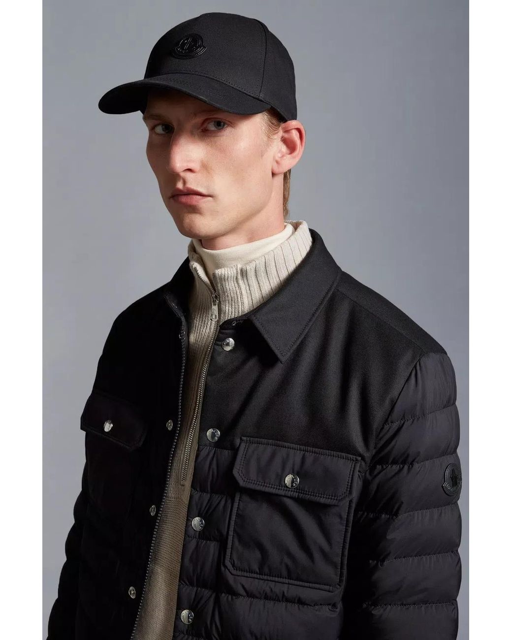 Moncler Black Logo Patch Curved Peak Baseball Cap for men