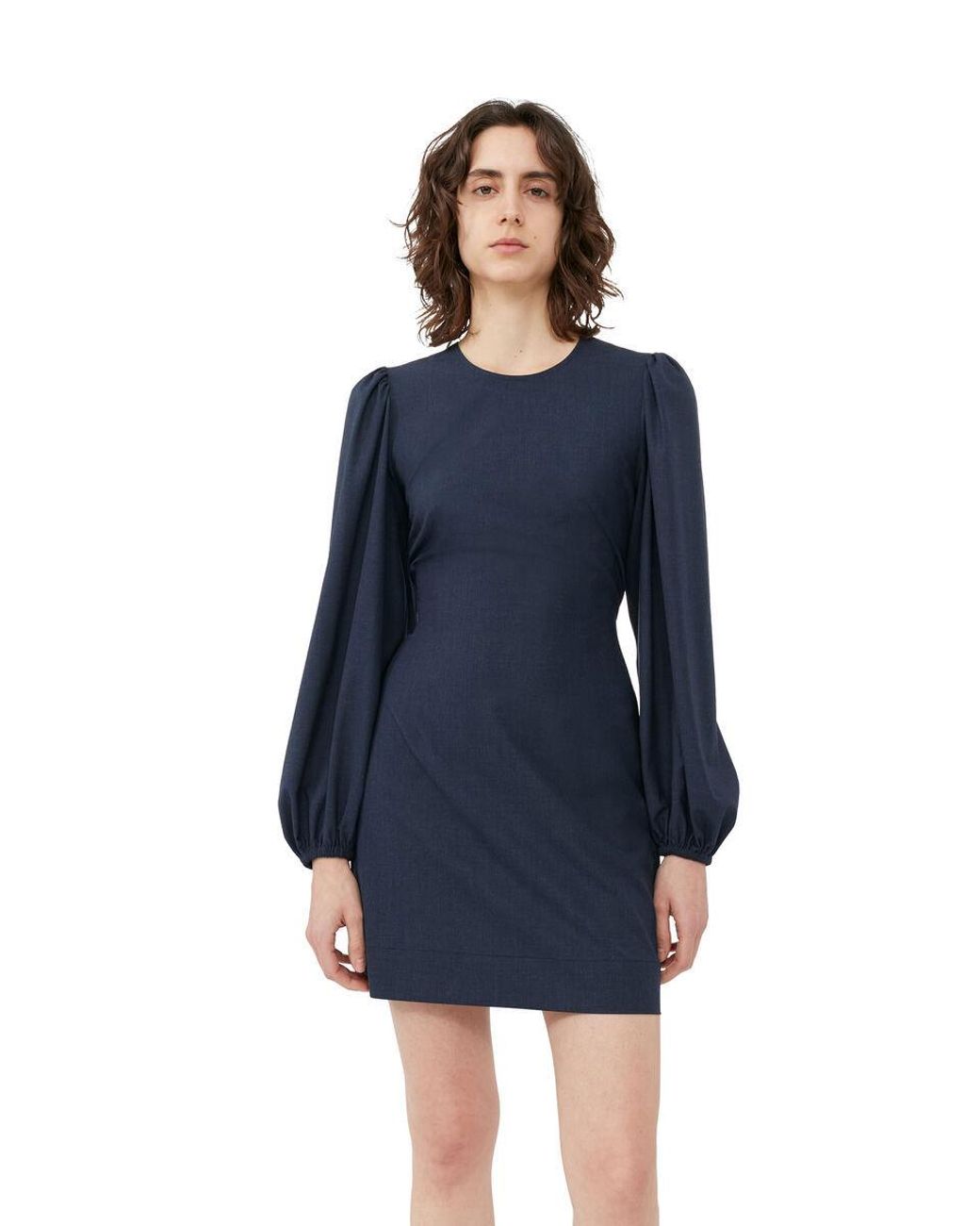 Ganni Blue Drapey Melange Open Back Mini Dress