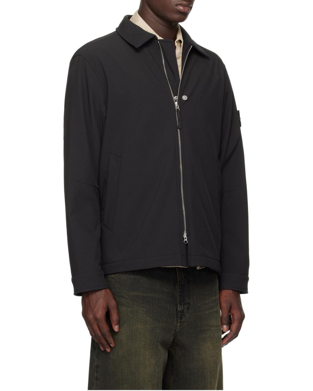 Stone Island Black Logo Patch Zip-Up Jacket for men