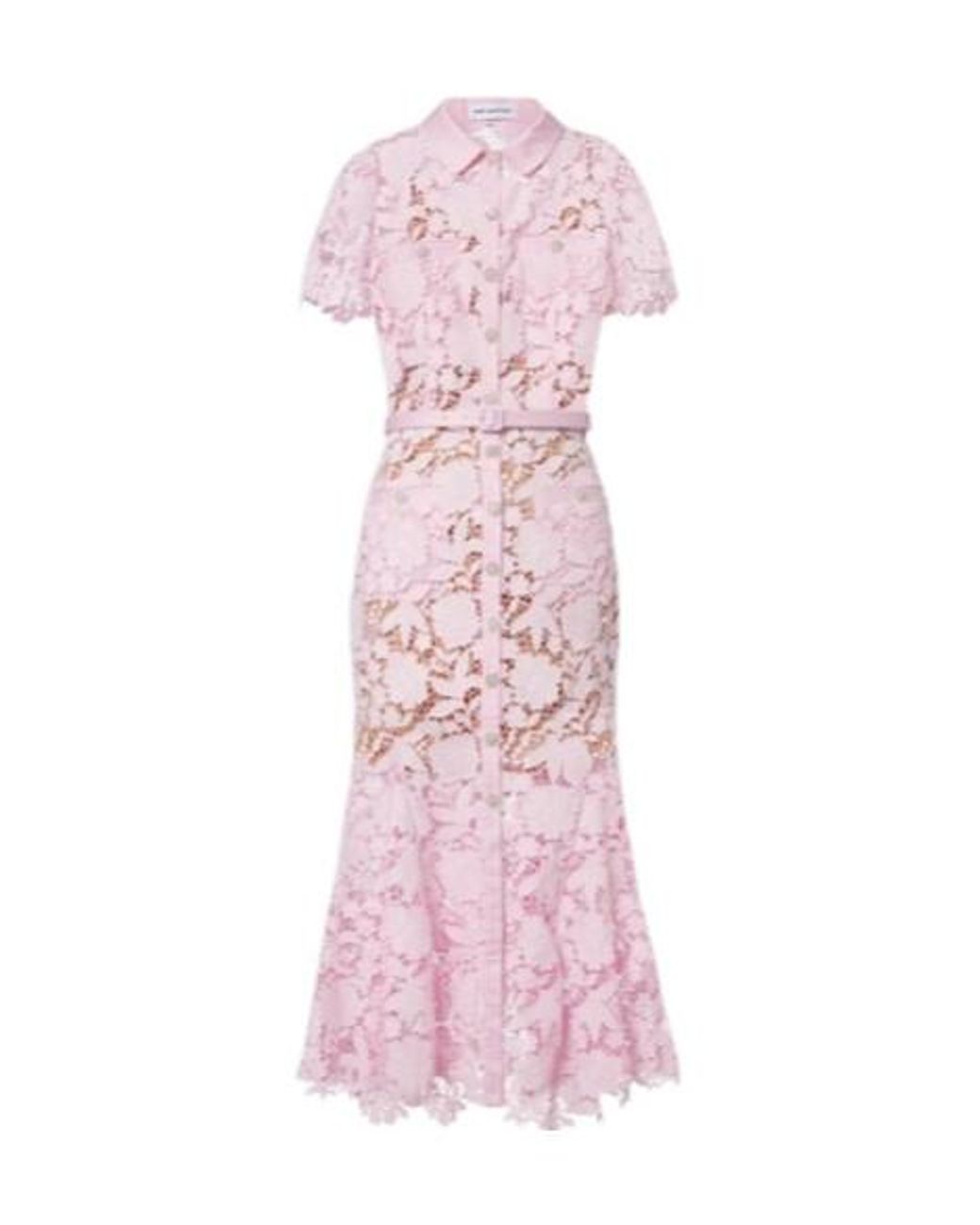 Self-Portrait Pink Belted Lace Shirt Dress