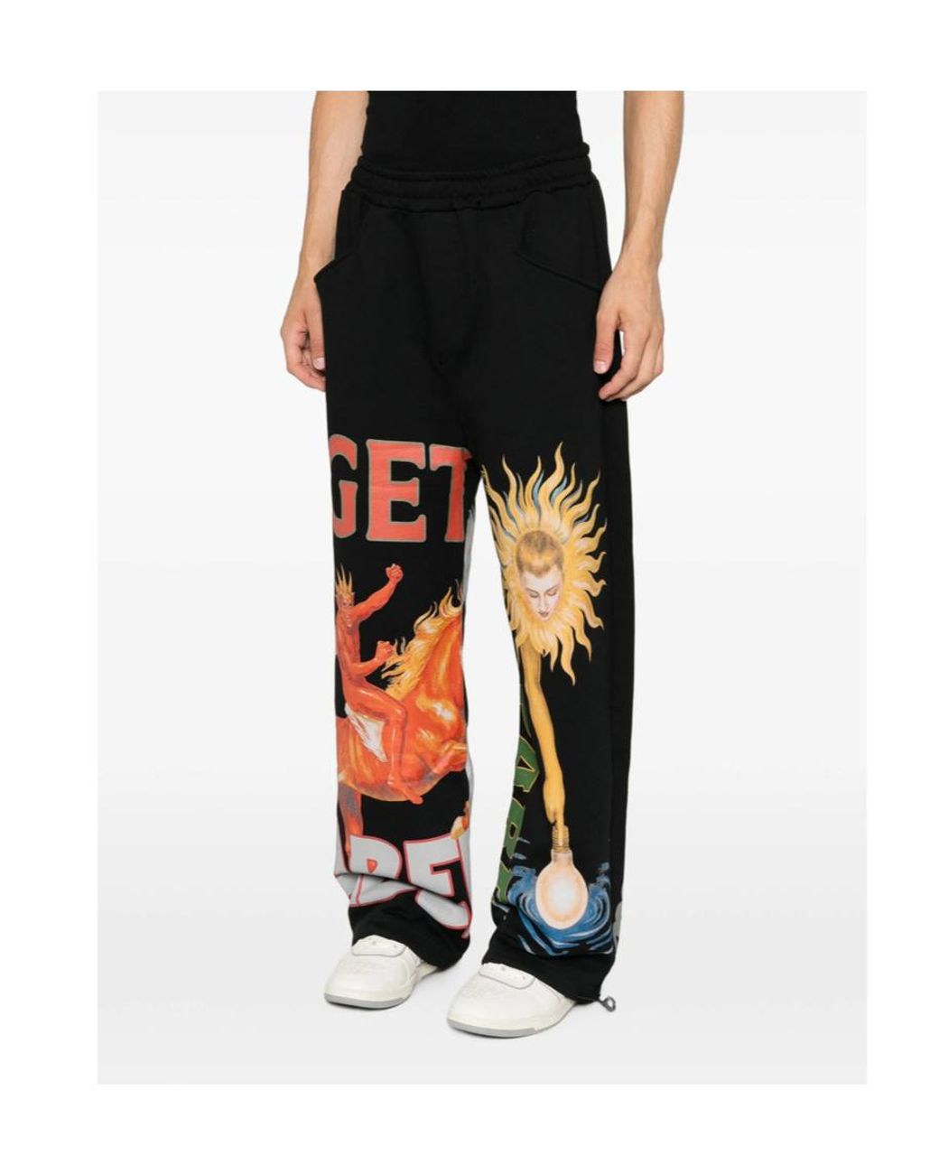 PDF CHANNEL Black Graphic-Print Track Pants for men