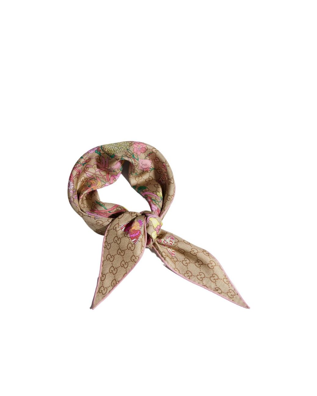Gucci Brown Printed Gg Silk Twill Diamond Scarf