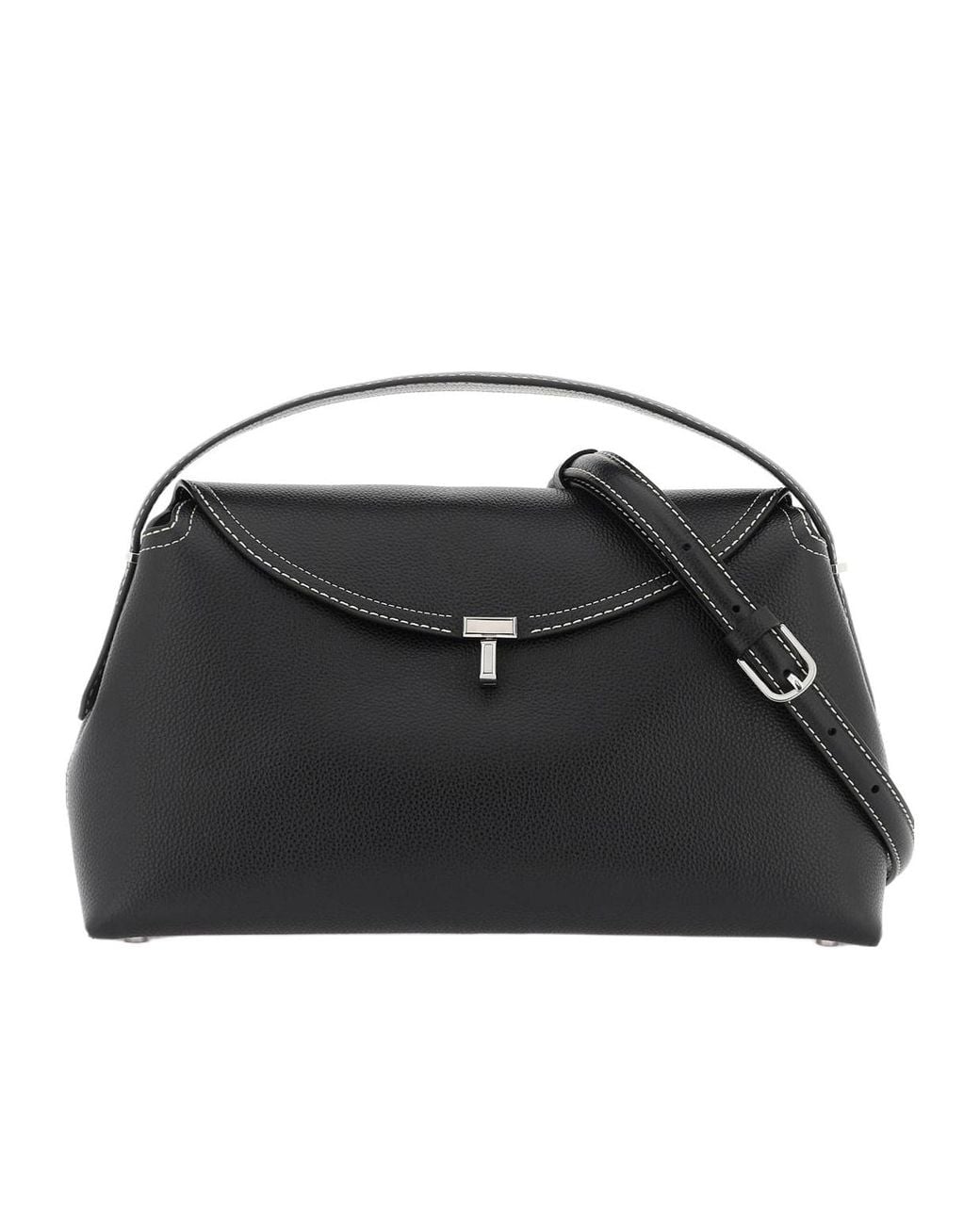 Totême Black Totême Logo Plaque Foldover Top Tote Bag