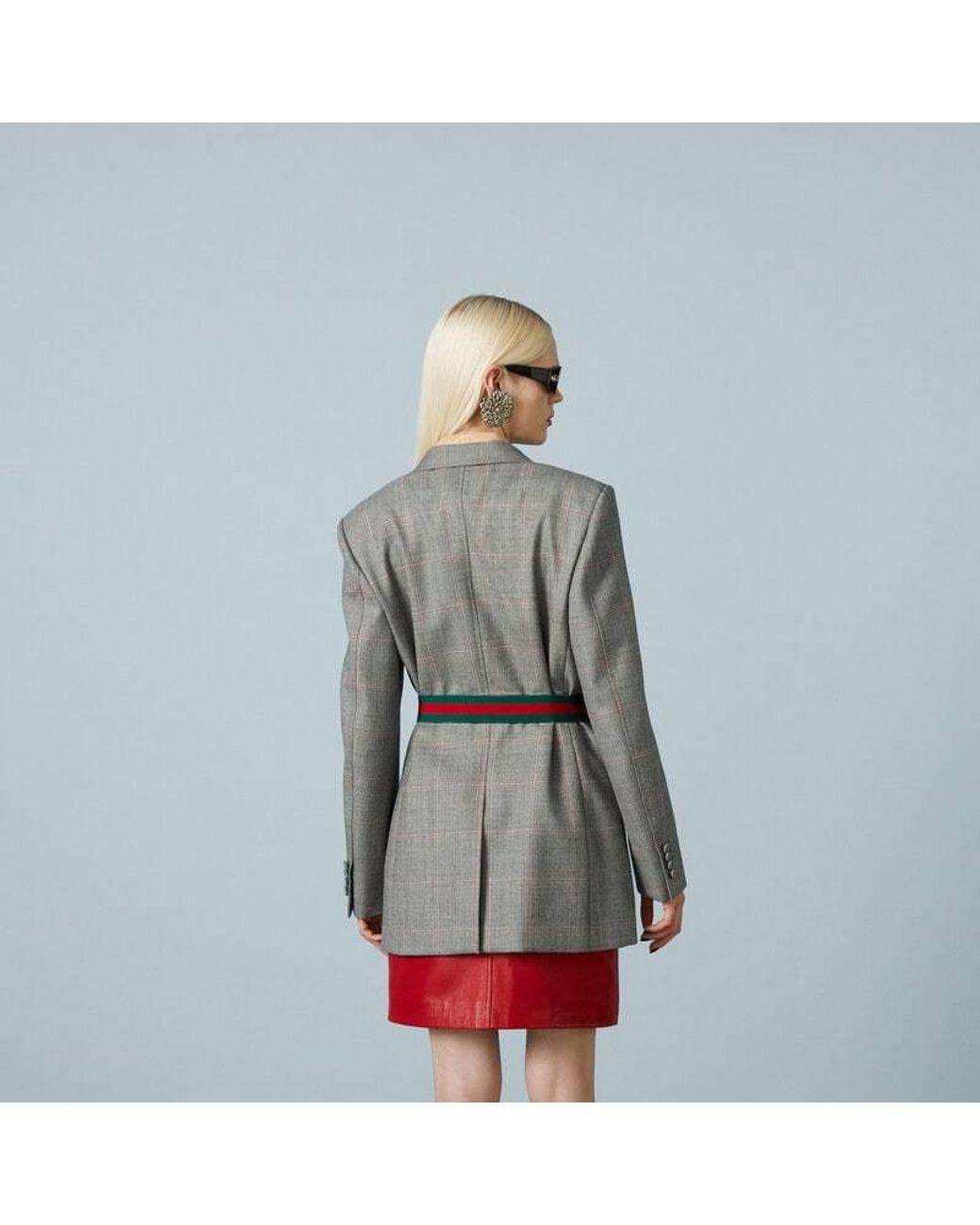 Gucci Gray Checked Tailored Jacket