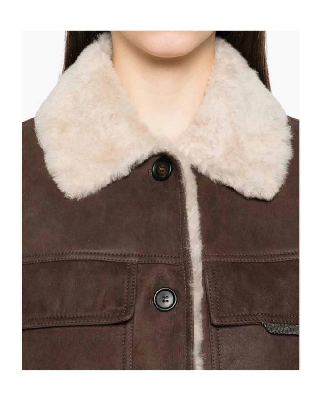 Brunello Cucinelli Brown Shearling-Collar Gilet