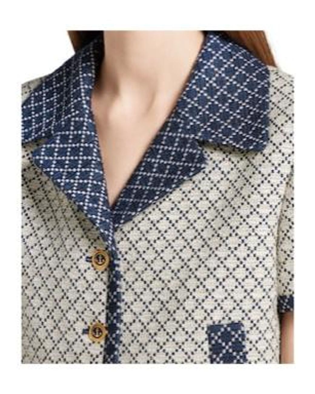 Gucci Blue Tweed Button-Up Short-Sleeved Jacket