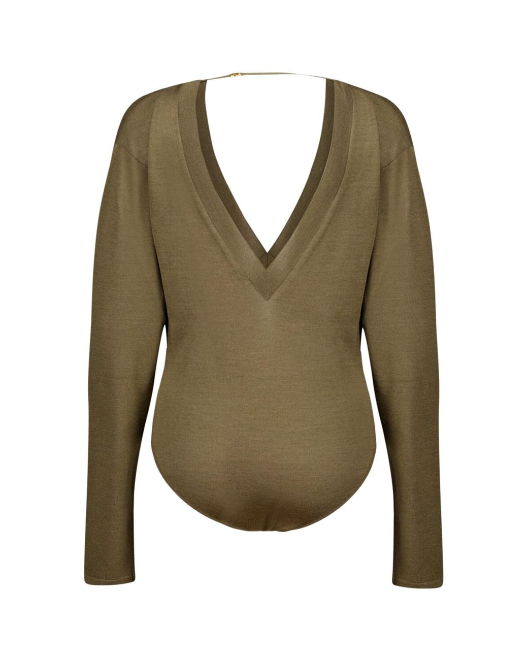 Saint Laurent Green Long-Sleeved V-Neck Jumpsuit
