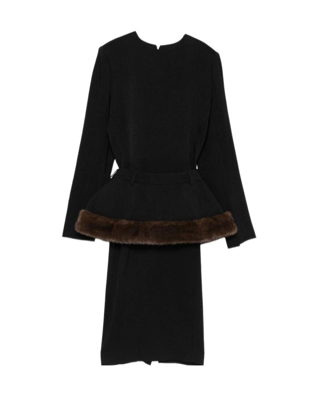 Stella McCartney Black Faux-Fur Peplum Midi Dress