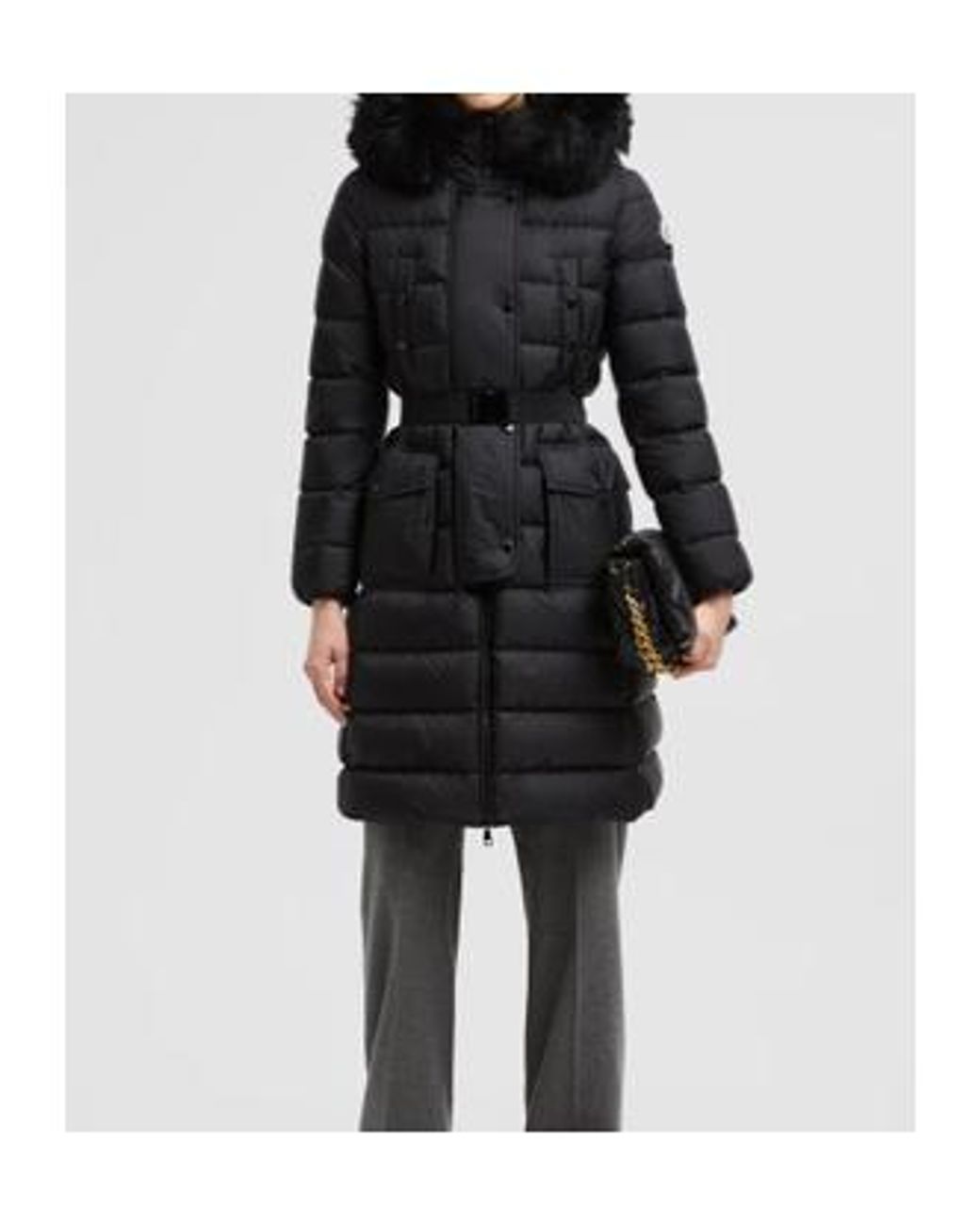 Moncler Black Khloe Logo Patch Belted Jacket