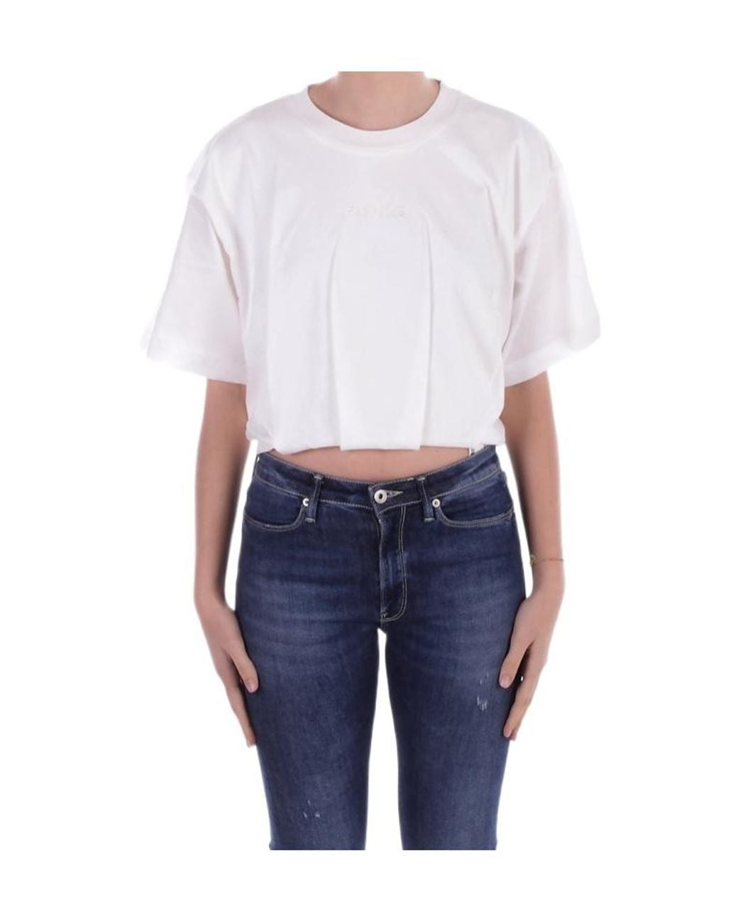 Pinko Blue Torrone Cropped Jersey T-Shirt