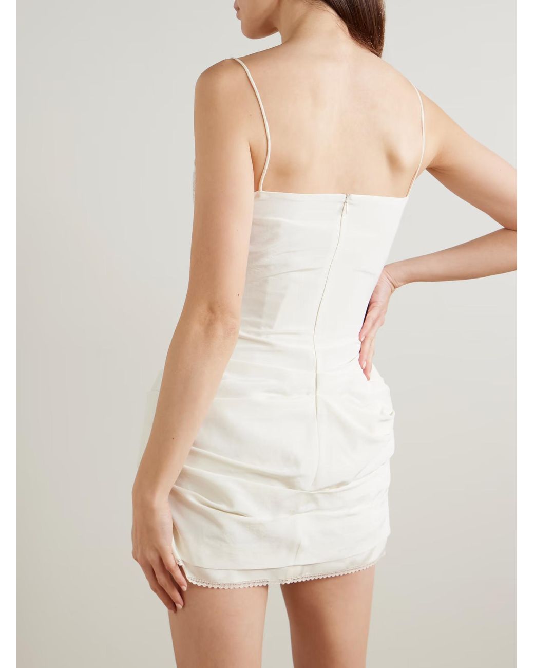 Magda Butrym White Draped Lace-Trim Mini Dress