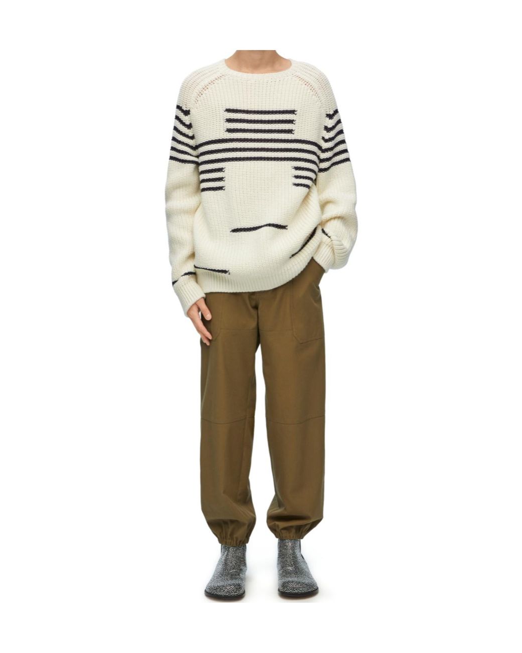 Loewe Natural Stripe Pattern Intarsia Crewneck Jumper for men