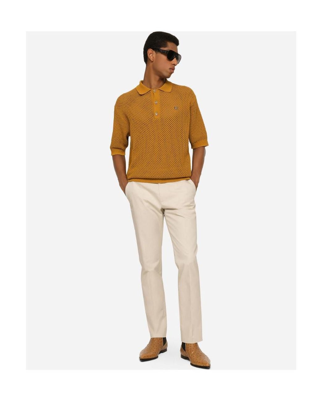 Dolce & Gabbana White Logo Patch Tailored Trousers for men
