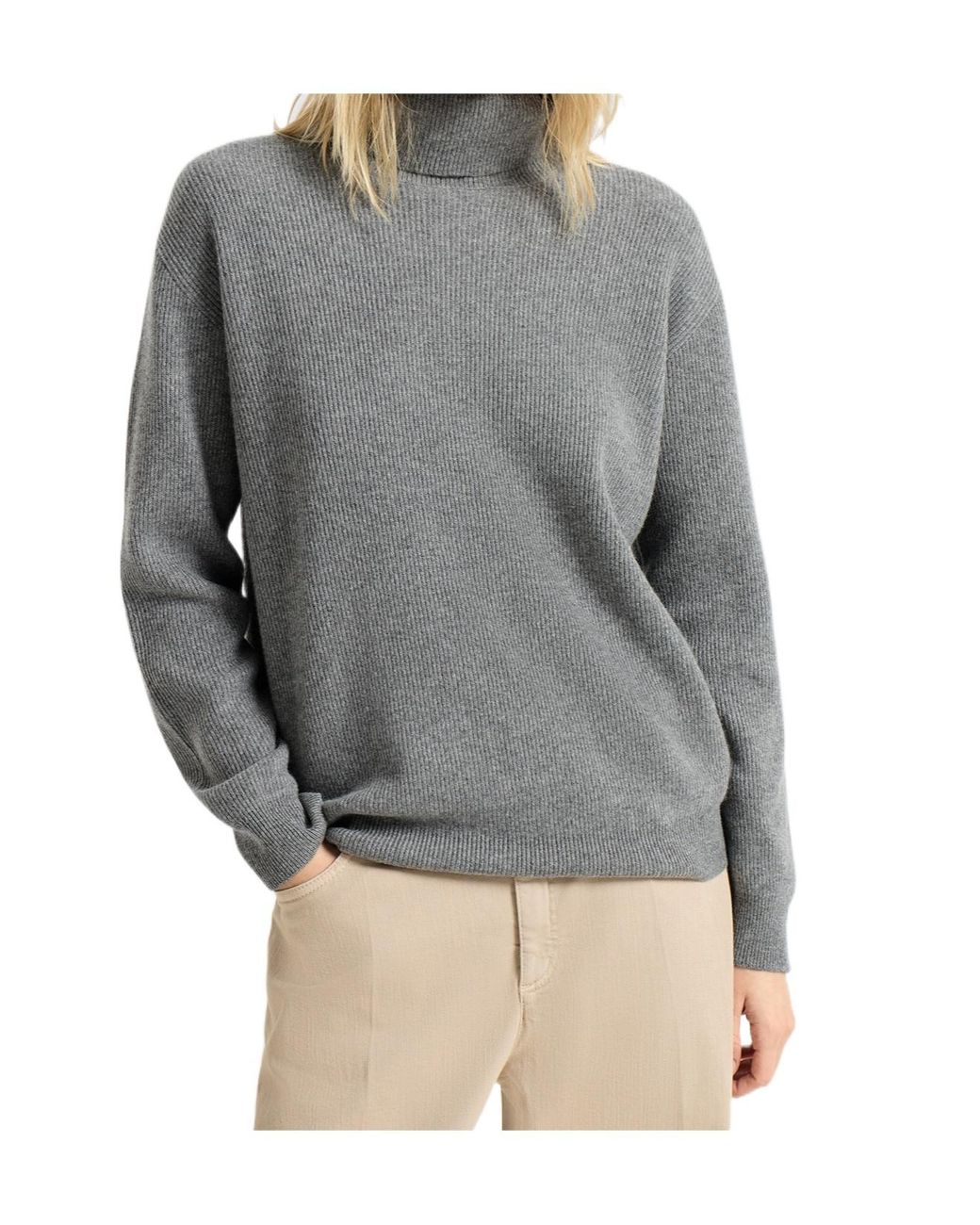 Brunello Cucinelli Gray Cashmere Ribbed Turtleneck Sweater