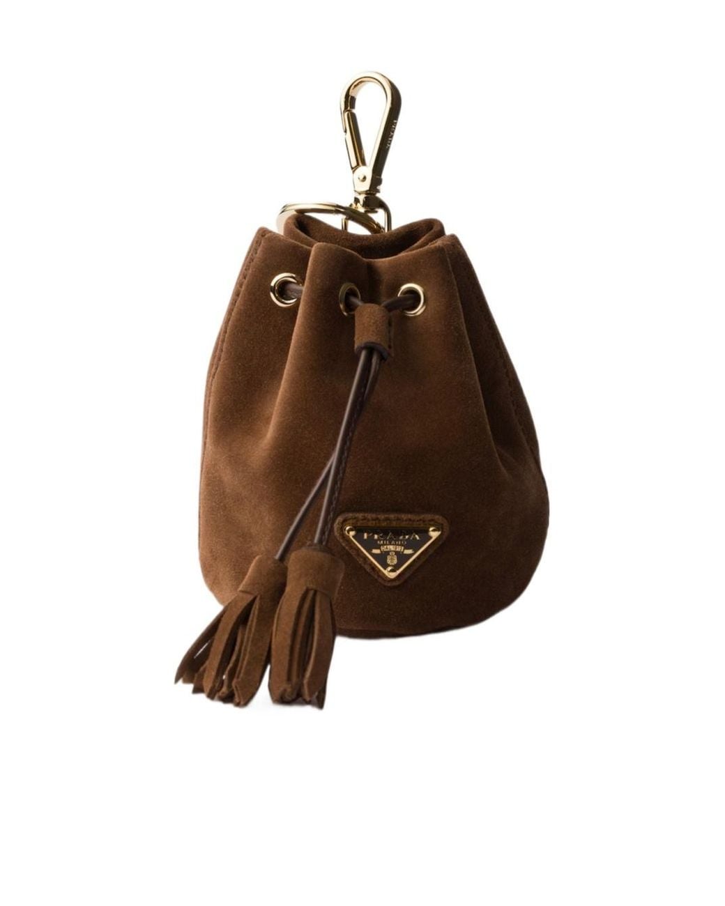 Prada Brown Triangle-Logo Keyring