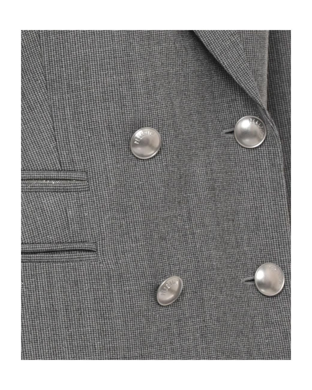 Peserico Gray Double-Breasted Rhinestone Blazer