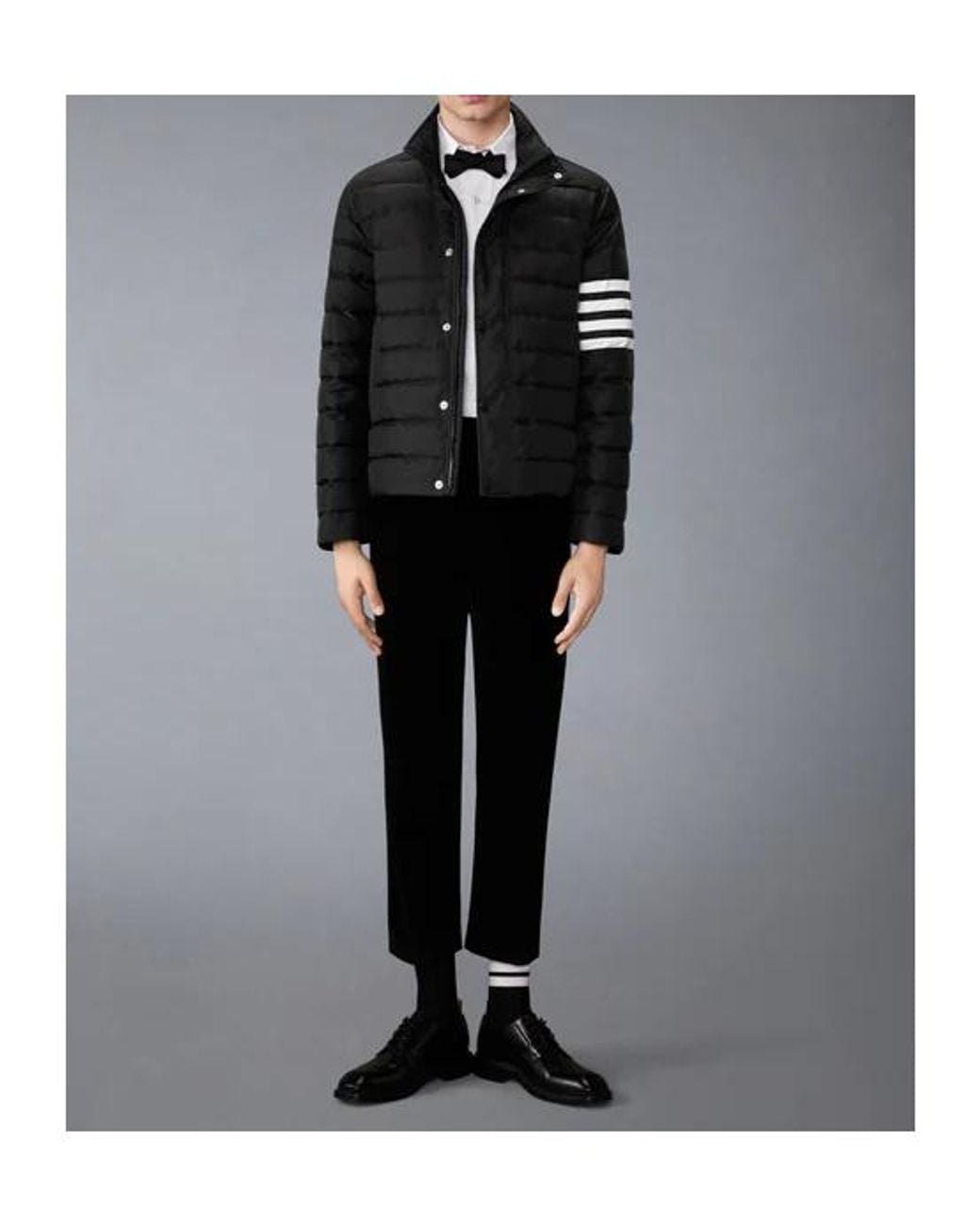 Thom Browne Black Shiny Ripstop Lightweight Down Filled-Bar Jacket for men