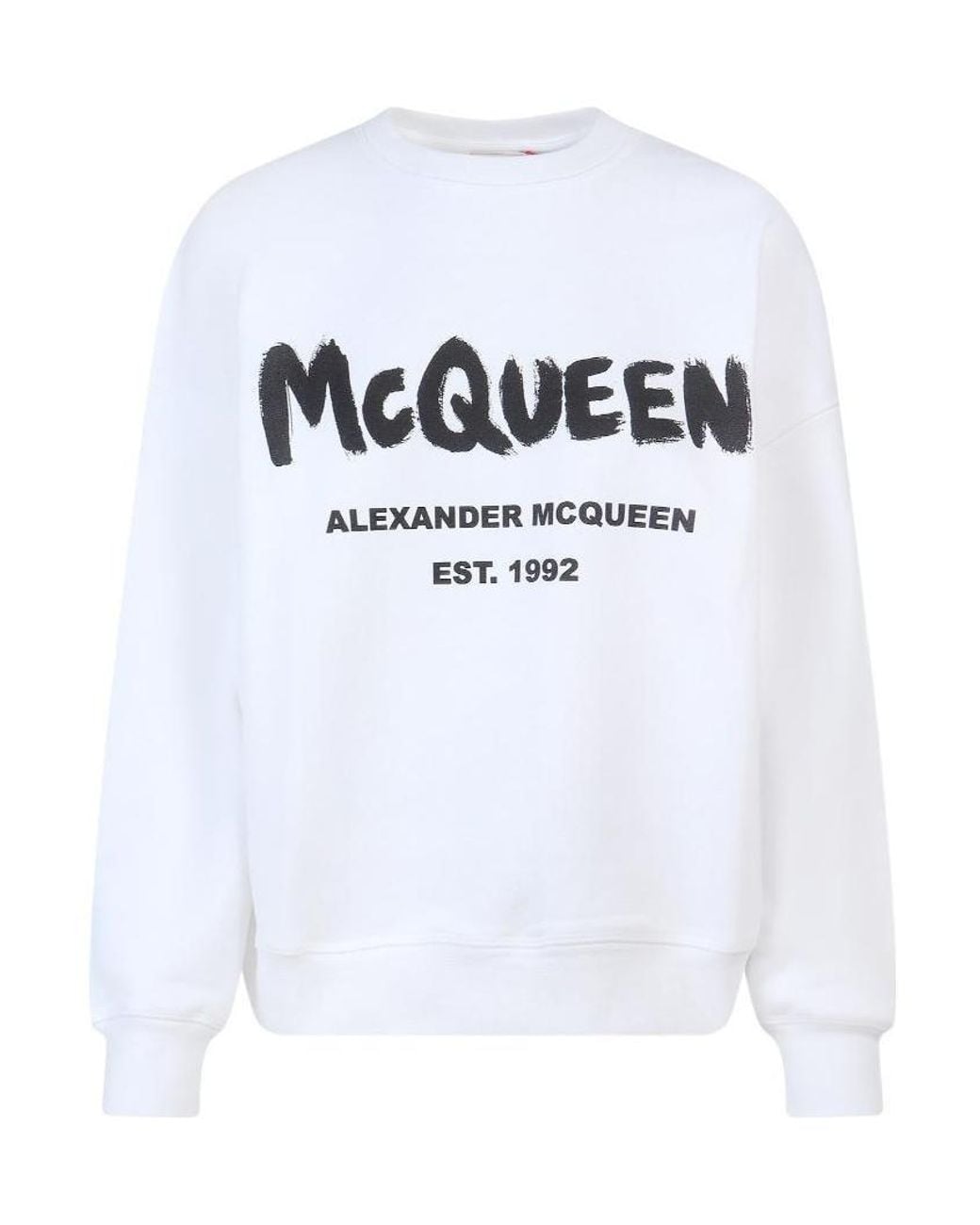 McQueen White Logo Printed Crewneck Sweatshirt