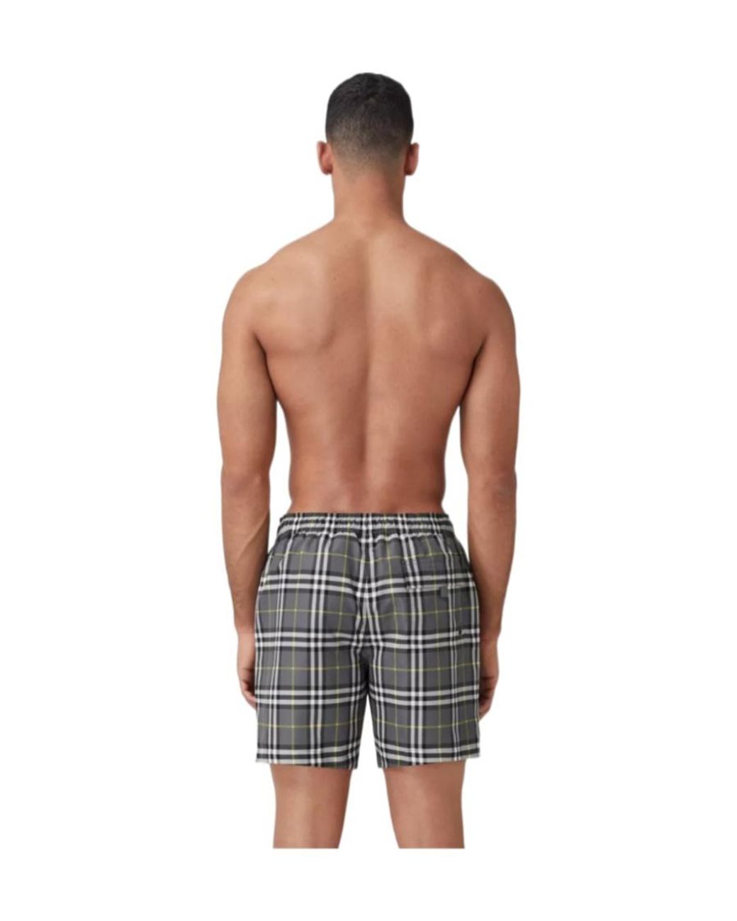 Burberry Gray Checked Drawstring Swim Shorts for men