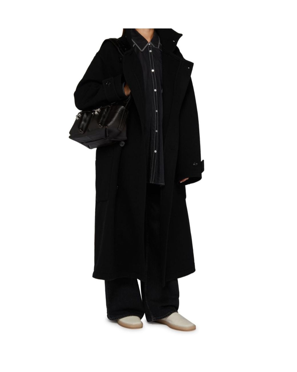 Lemaire Black Long Belted Coat