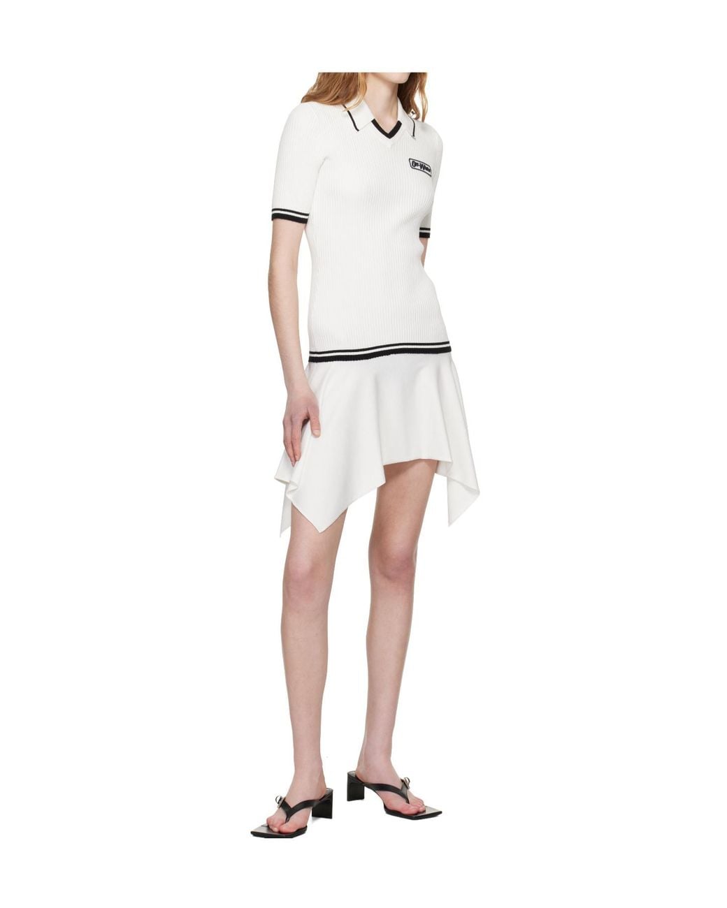 Off-White c/o Virgil Abloh White V-Neck Ribbed Mini Dress