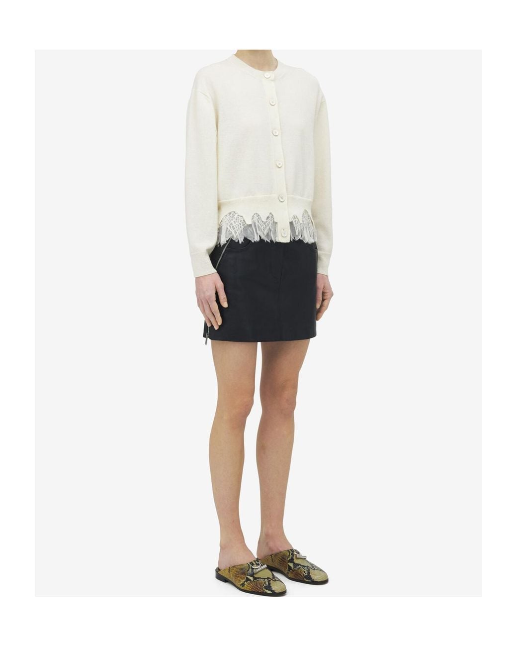 McQueen White Cobweb Lace Shrunken Cardigan