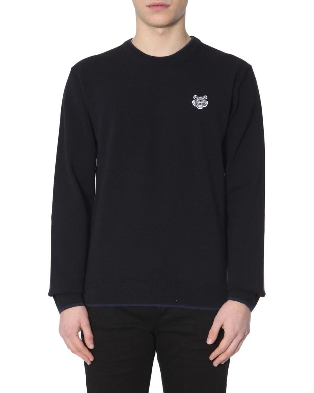 KENZO Blue Tiger Head Embroidered Cotton-Blend Knit Sweater for men