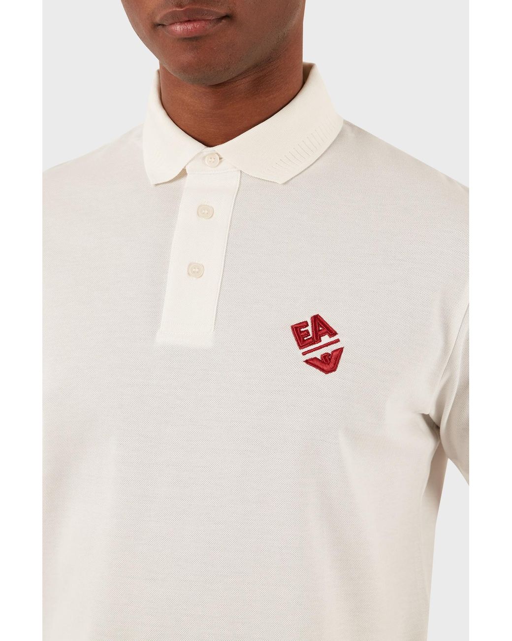Emporio Armani White Logo-Embroidered Polo Shirt for men