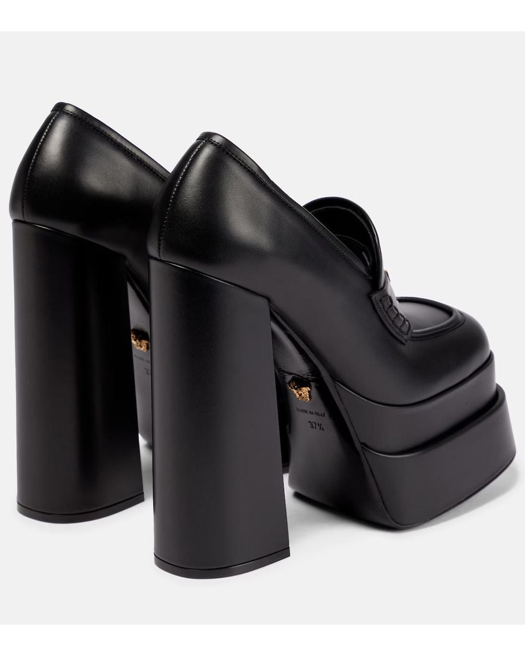 Versace Black Aevitas Leather Platform Loafer Pumps