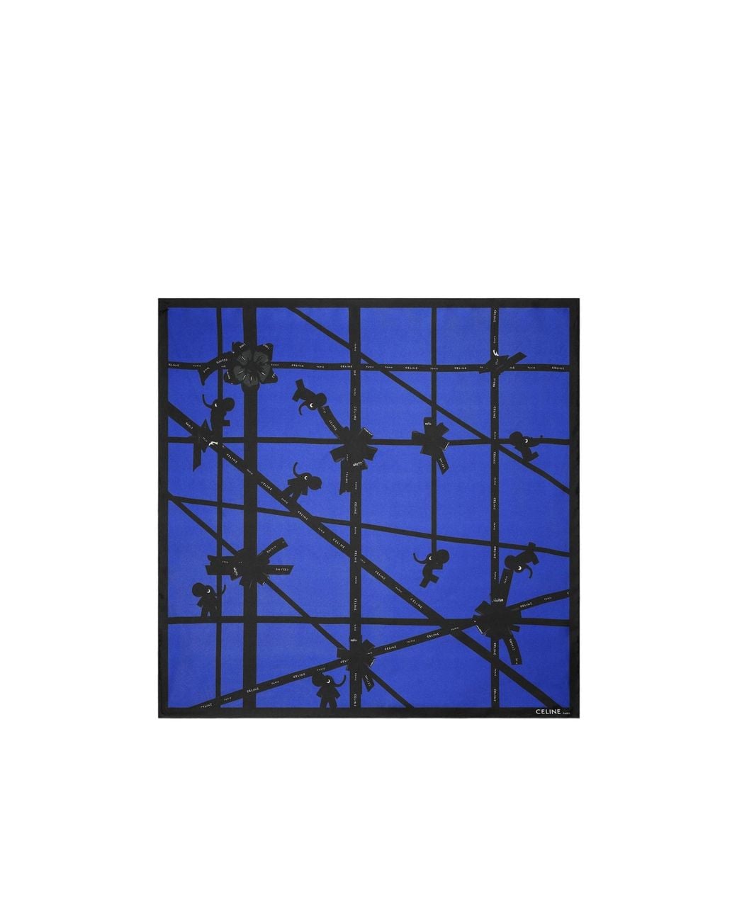 Céline Blue Silk Scarf Featuring A Climbing Elephant Pattern