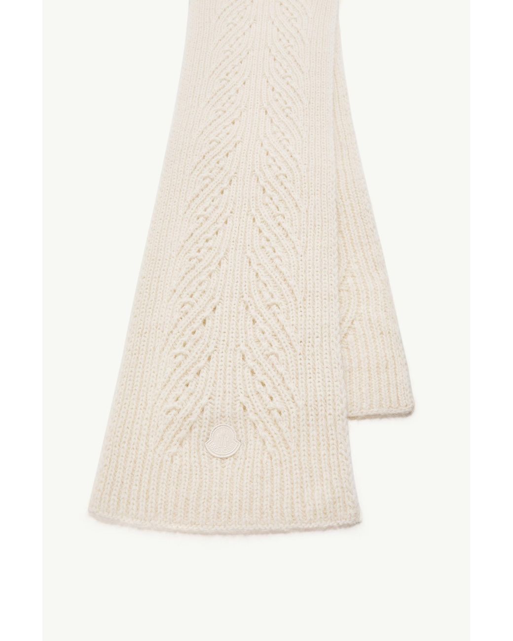 Moncler White Tricot Ribbed Knit Scarf