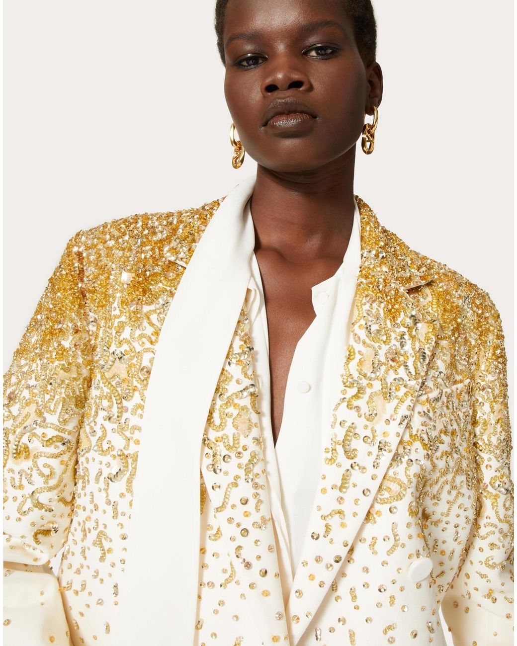 Valentino Natural Embroidered Crepe Couture Blazer
