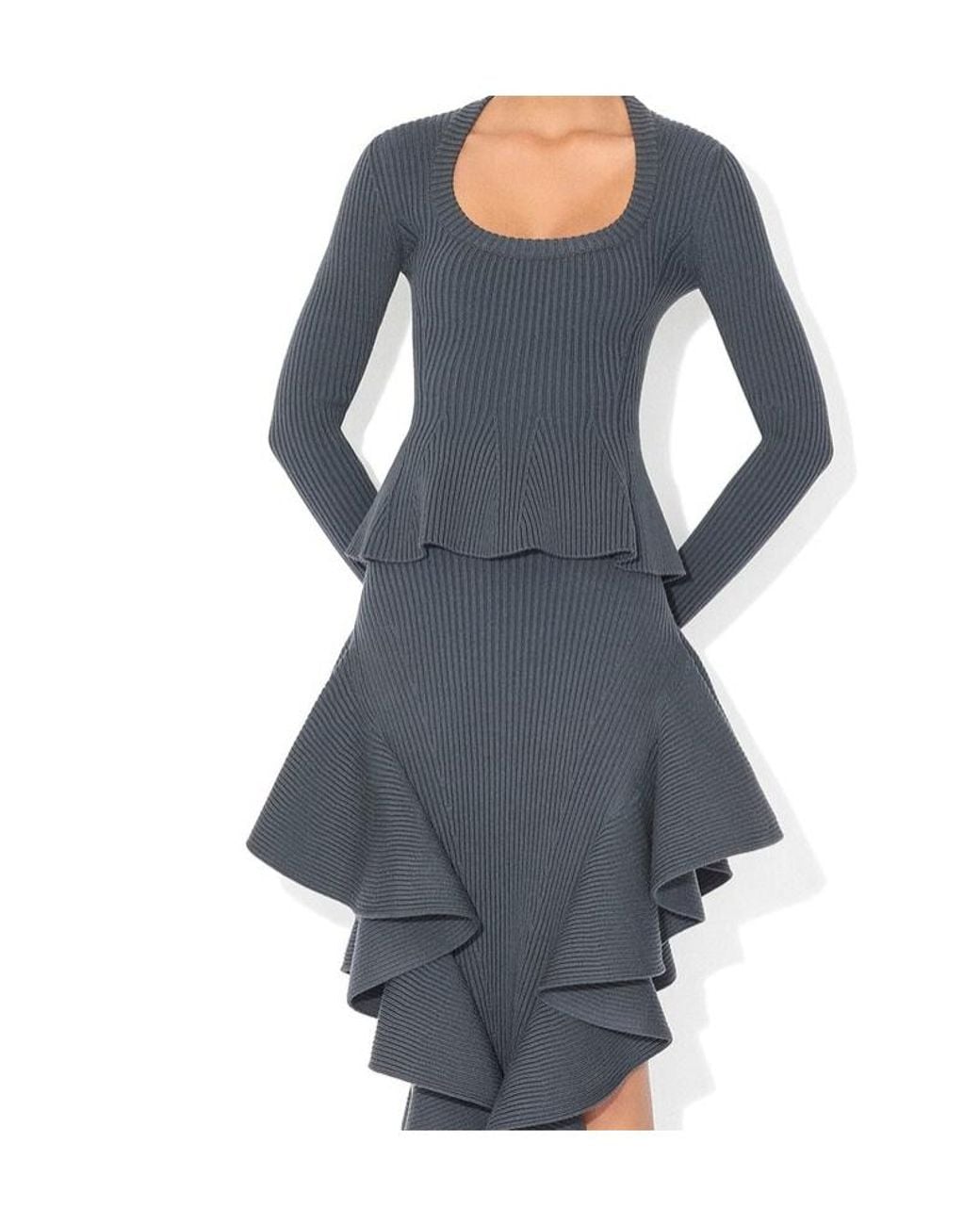 Alaïa Blue Ribbed Peplum Top