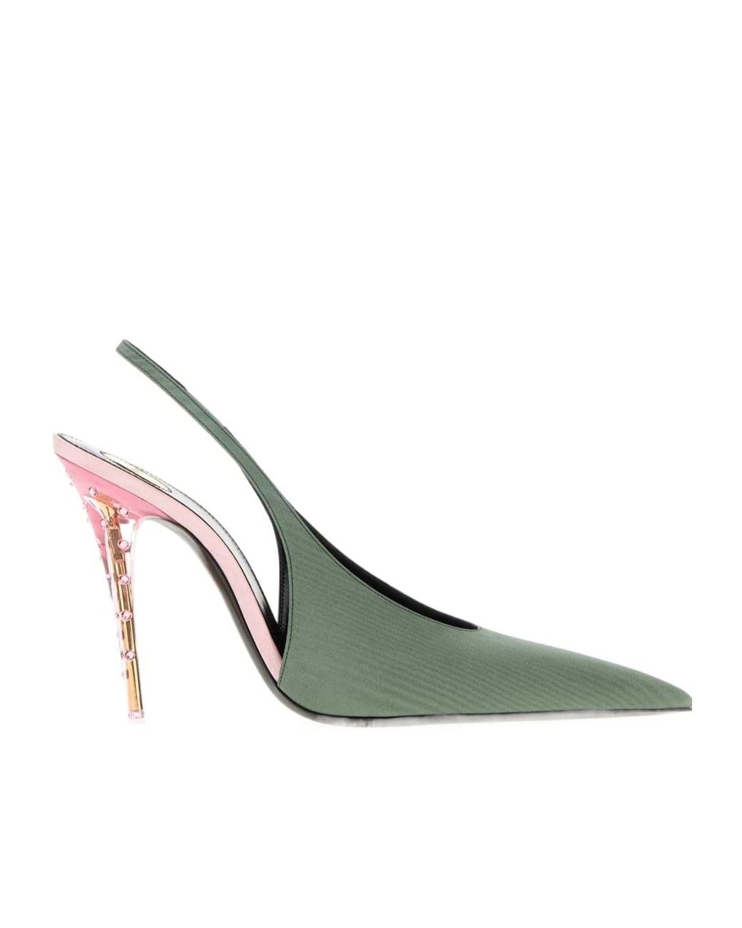 Saint Laurent Green Loredana 110 Slingback Heeled Pumps