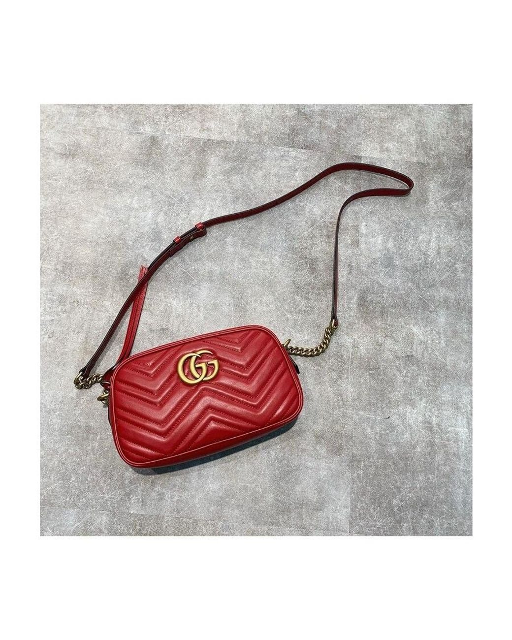 Gucci Red Gg Marmont Small Matelassé Shoulder Bag