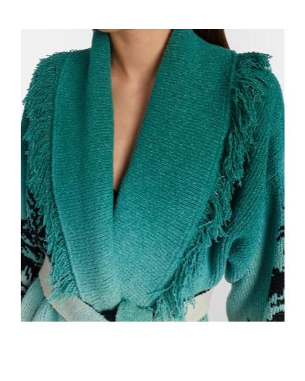 Alanui Green Wave Bloom Fringed Cotton-Blend Jacquard Cardigan