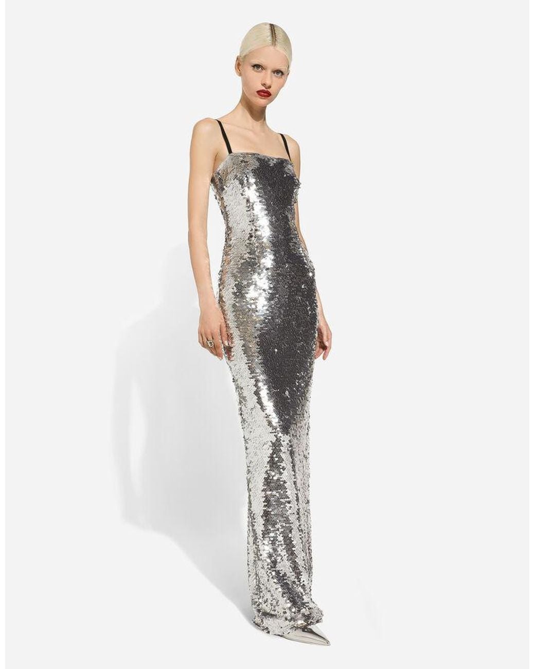 Dolce & Gabbana White Sequin-Embellished Gown