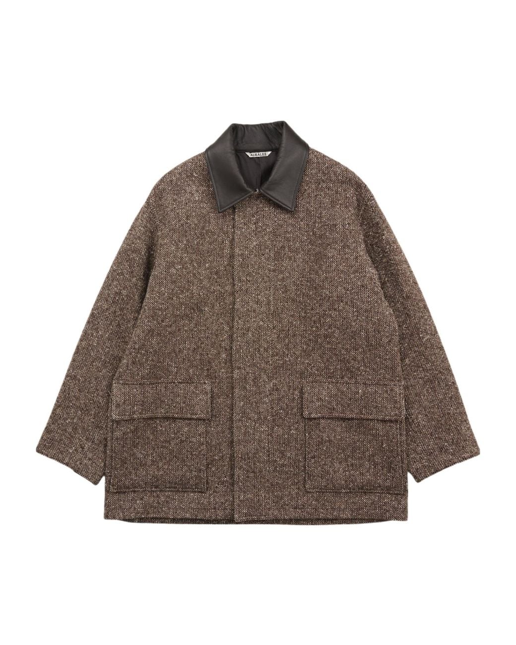 Auralee Brown Tweed Zip-Up Casual Jacket for men