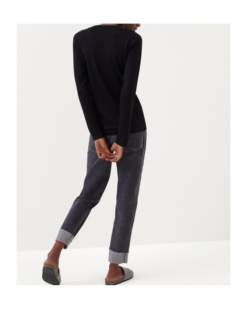 Brunello Cucinelli Black Sheer Long-Sleeve Knitted Sweater