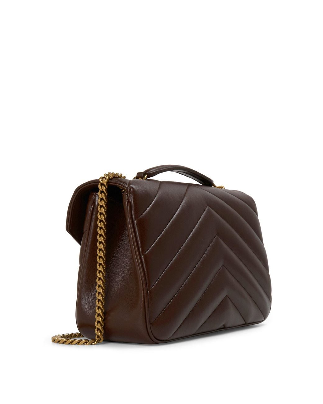 Saint Laurent Brown V-Quilted Leather Handbag