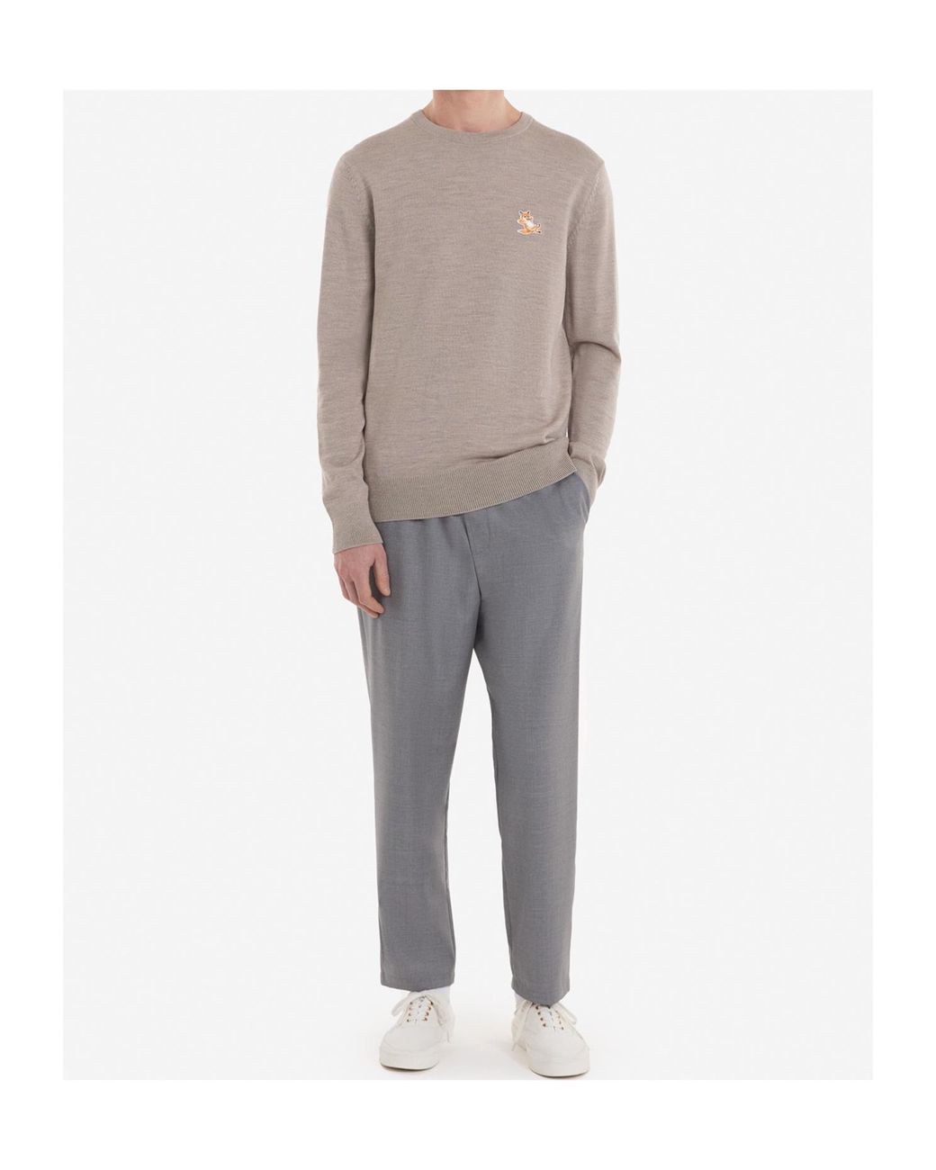 Maison Kitsuné Gray Logo-Patch Wool Jumper for men