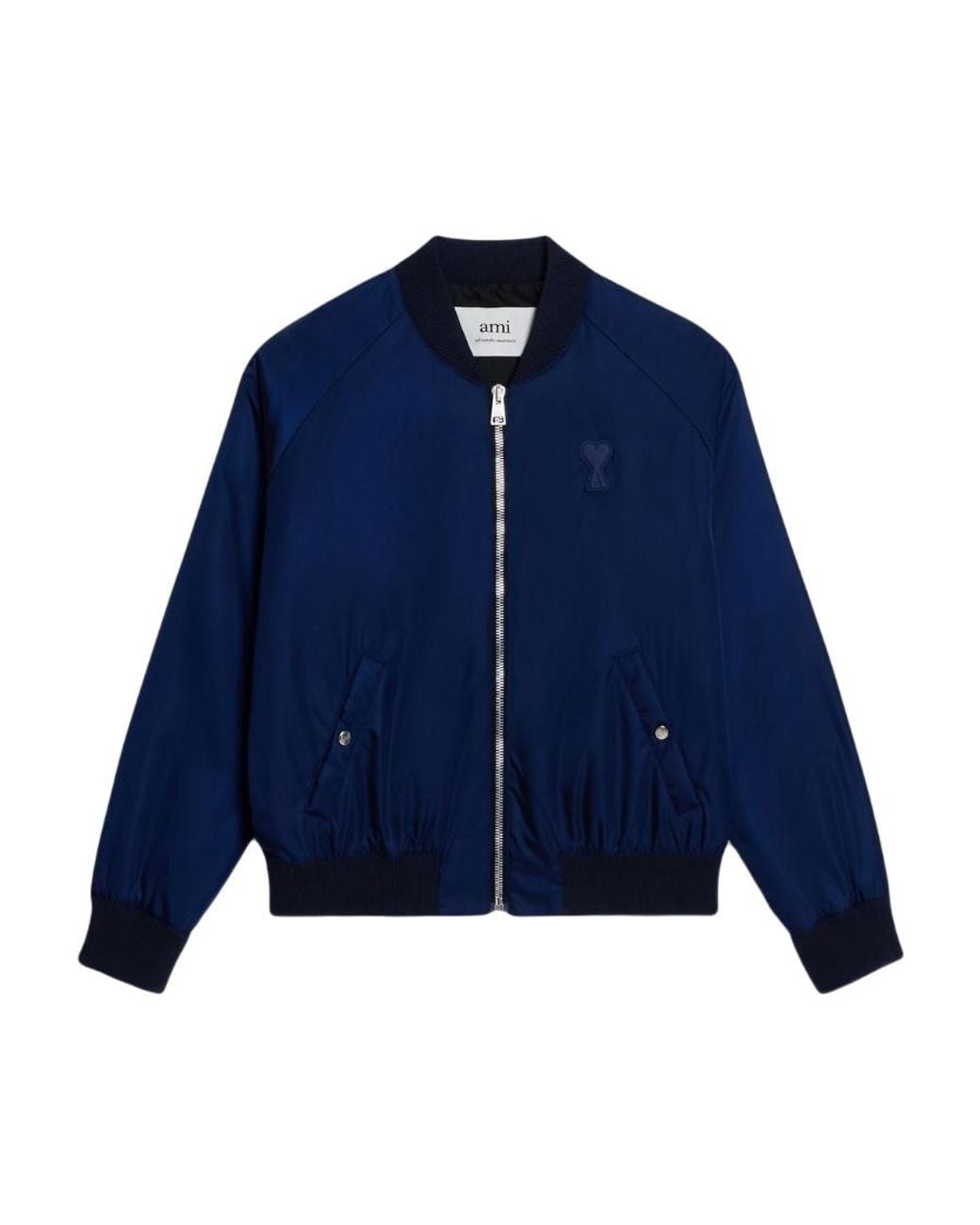 AMI Blue Logo-Embroidered Bomber Jacket for men