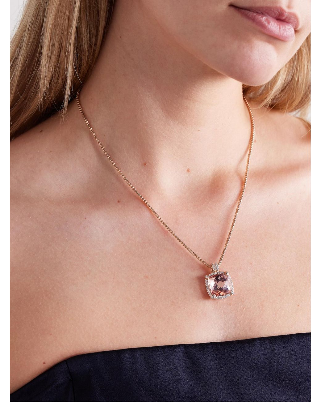 David Yurman Metallic Châtelaine 18-Karat Rose, Morganite And Diamond Necklace