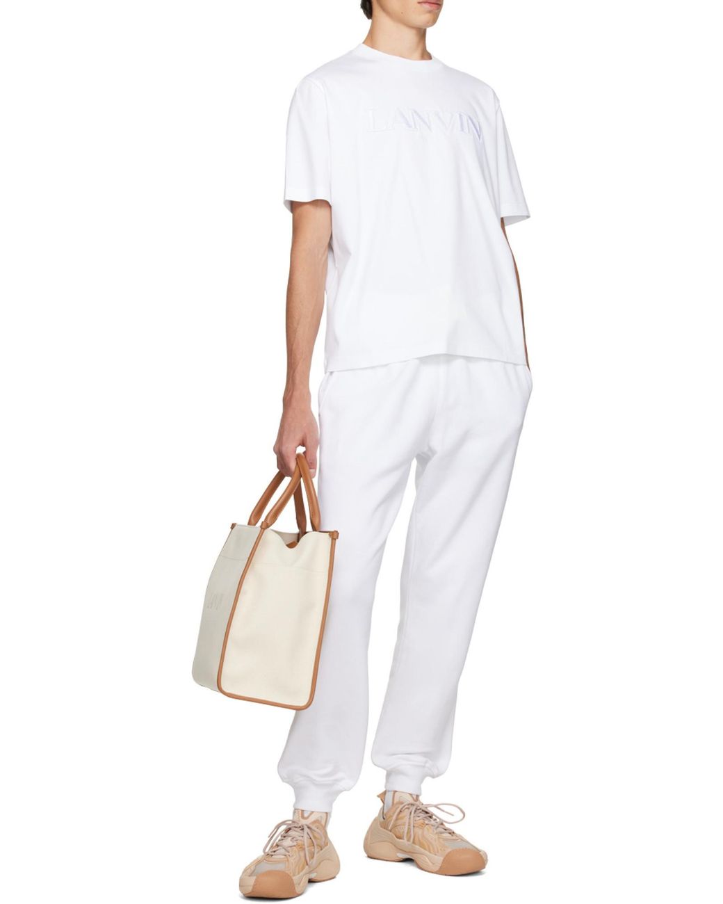 Lanvin White Logo Embroidered Crewneck T-Shirt for men