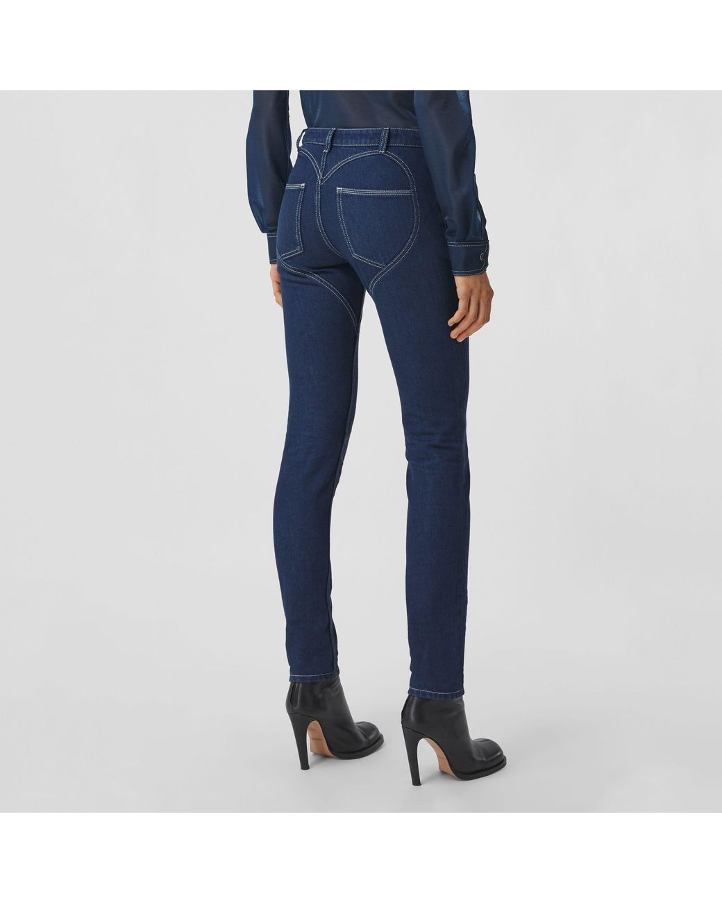 Burberry Blue High-Rise Heart-Motif Skinny Jeans