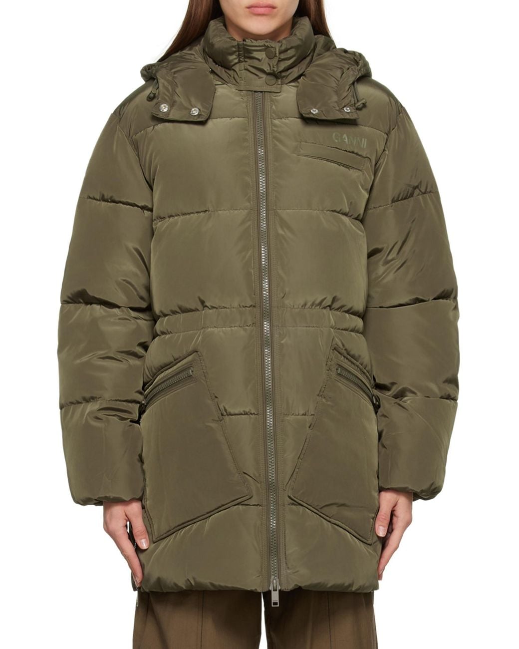 Ganni Green Oversized Tech Puffer Midi Jacket